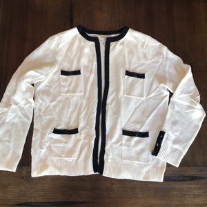 LOFT Cream Cardigan with Navy Piping Size XL